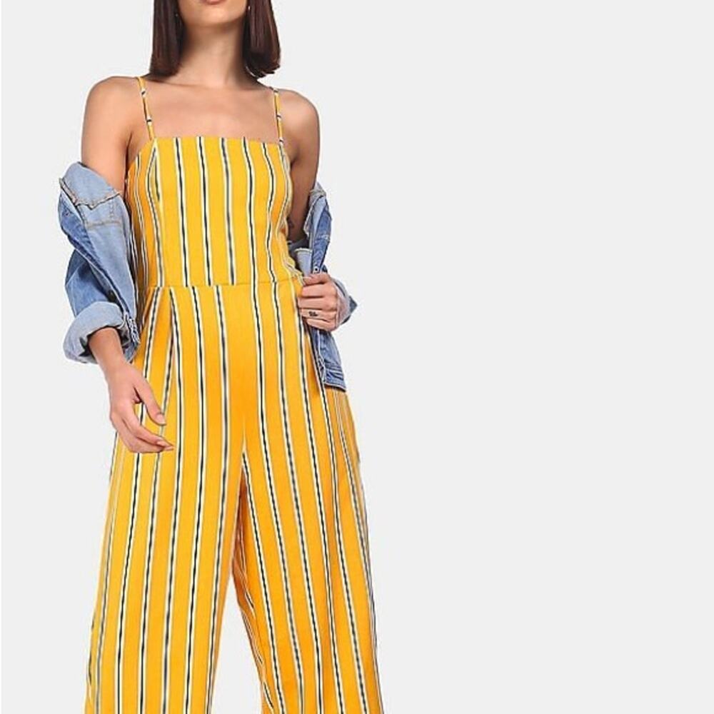 Tommy Hilfiger Yellow and Blue Jumpsuit with Wide-Leg Design Women's XL